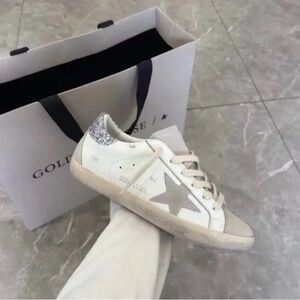 Golden Goose Women's Cream and Silver Star Sneakers